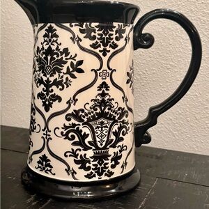 Drake Ceramic Tuscan Old World black & cream damask design pitcher